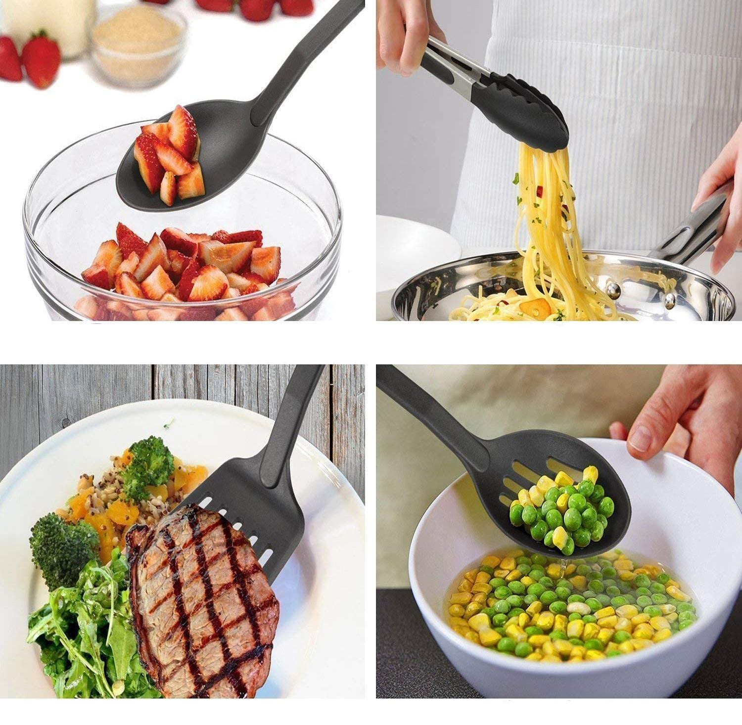 (42-tlg. Set) Küchenhelfer Utensilien Kochgeschirr Starter Kit Zubehör zum Backen und Kochen - Schwarz