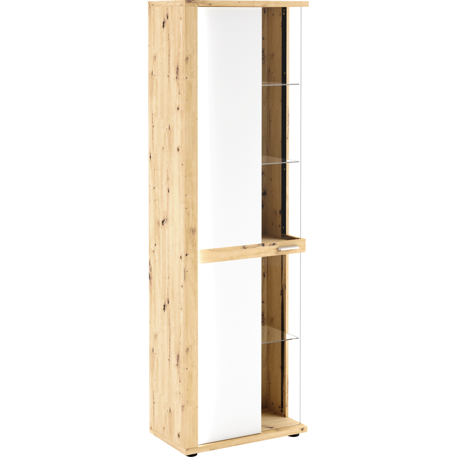 Vitrine Alenas Melamin Artisan weiss 66 x 209 x 37 cm, inkl. seitliche LED Leisten im Rahmen