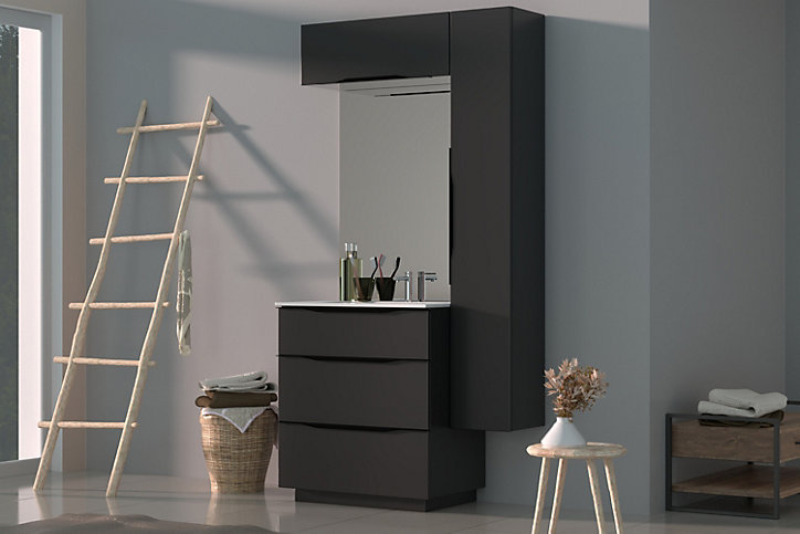 Meuble sous vasque à poser Pamili anthracite brillant 80 cm