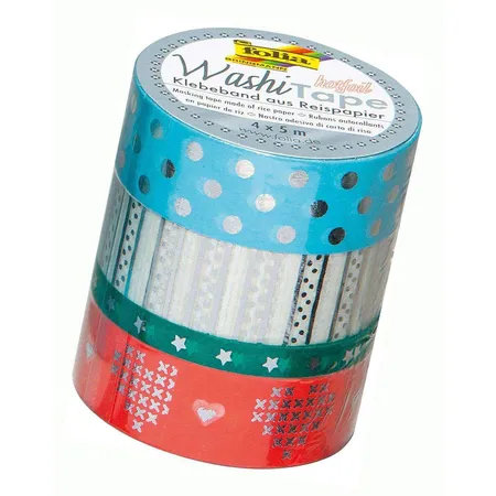 Folia Washi Tape, Hotfoil silber III, 4er Set