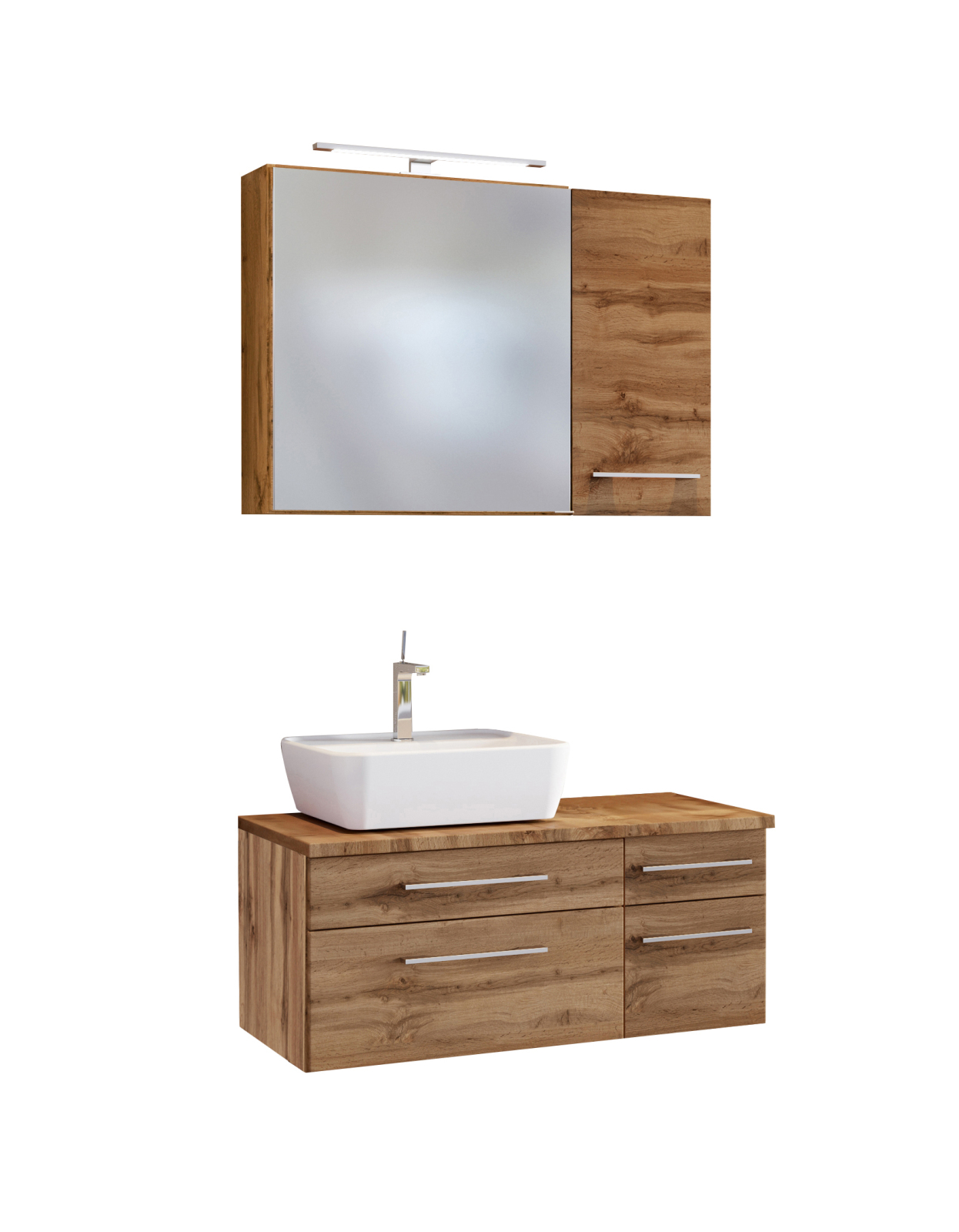 3-teiliges Badmöbel-SetDAVOS - Wotaneiche - 90 cm breit - Becken links