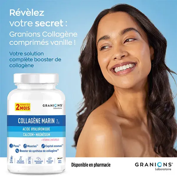 Granions Colágeno Marinho – Comprimidos de Colágeno com Ácido Hialurônico, Embalagem para 2 Meses
