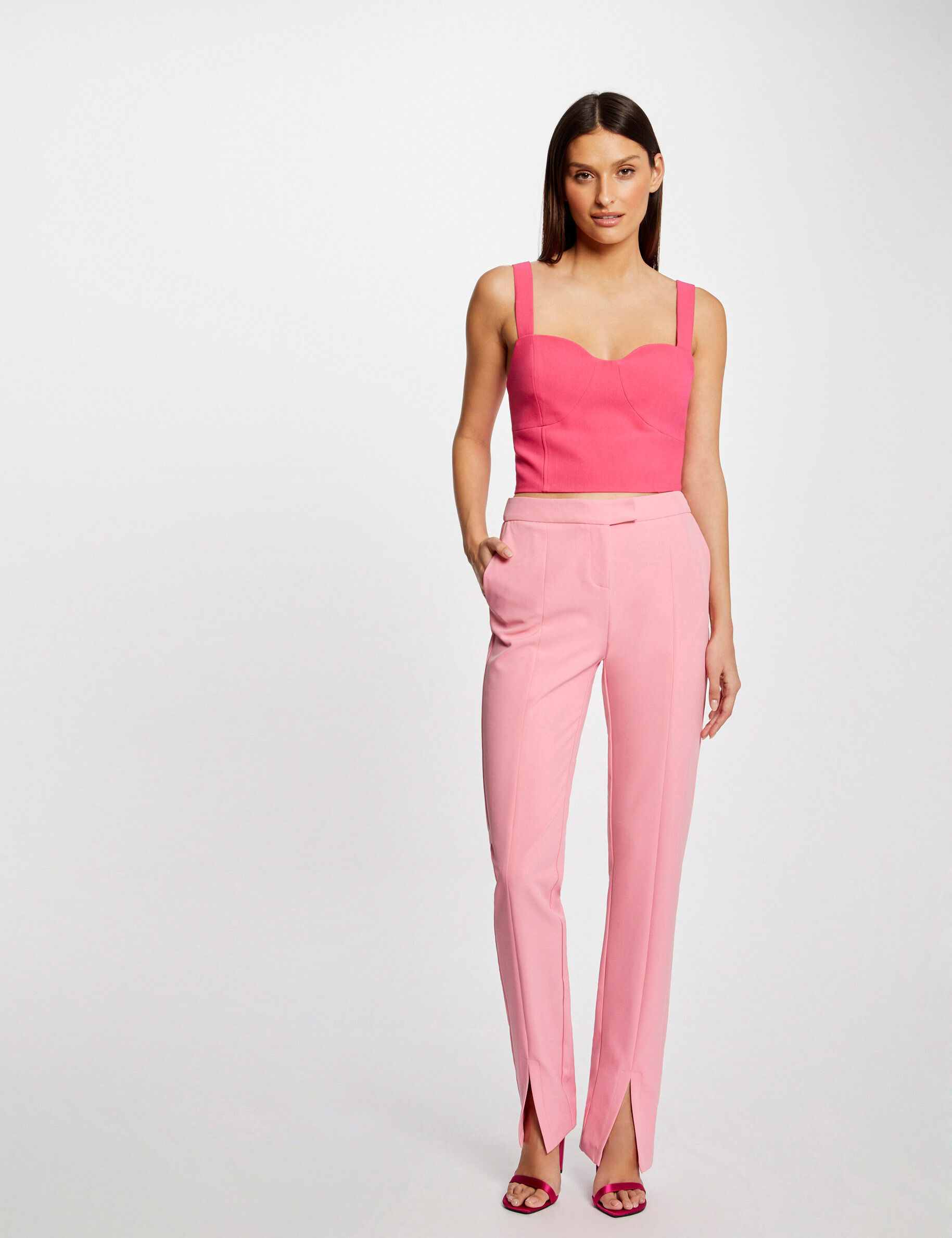 Pantalon tailleur ajusté fendu rose clair femme - rose_clair