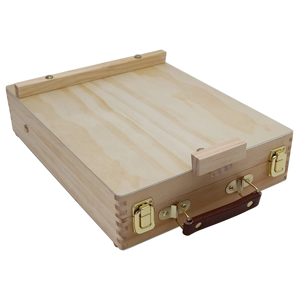 2in1 Holz Tisch Staffelei Atelier Utensilien Koffer für Künstler Zubehör - Braun