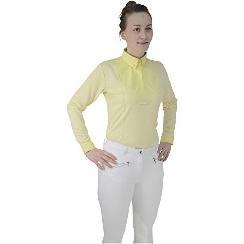 Camisa feminina de competição equestre Dedham de manga comprida, amarela.