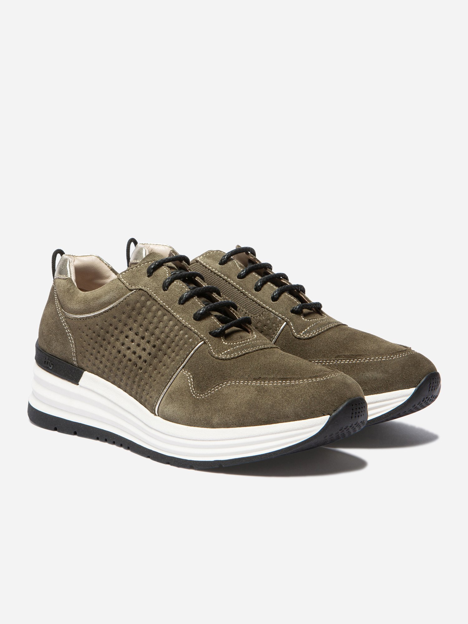 Baskets Compensées Femme Cuir Kaki