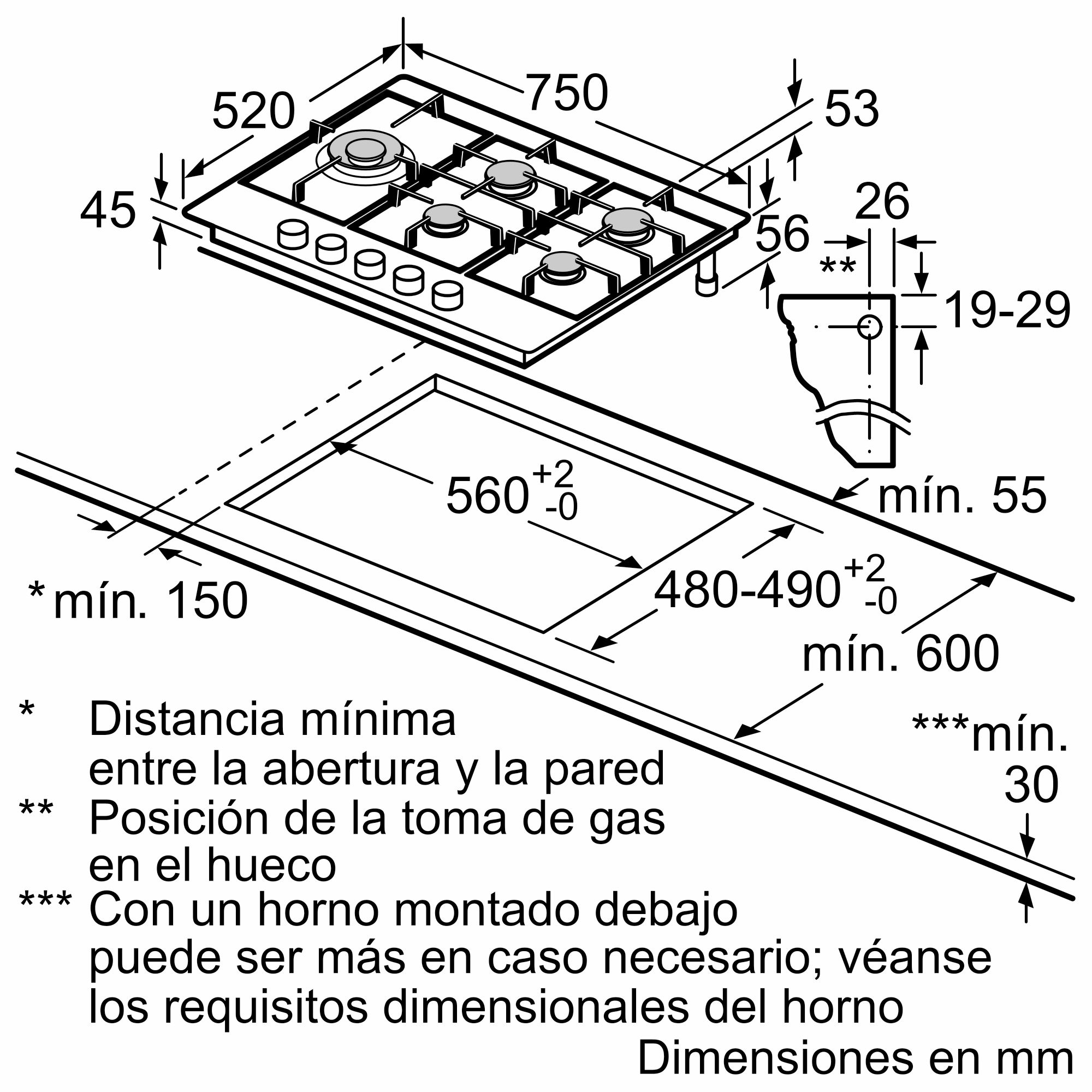 Fogão a gás Série 6, 75 cm, aço, PCS7A5B90