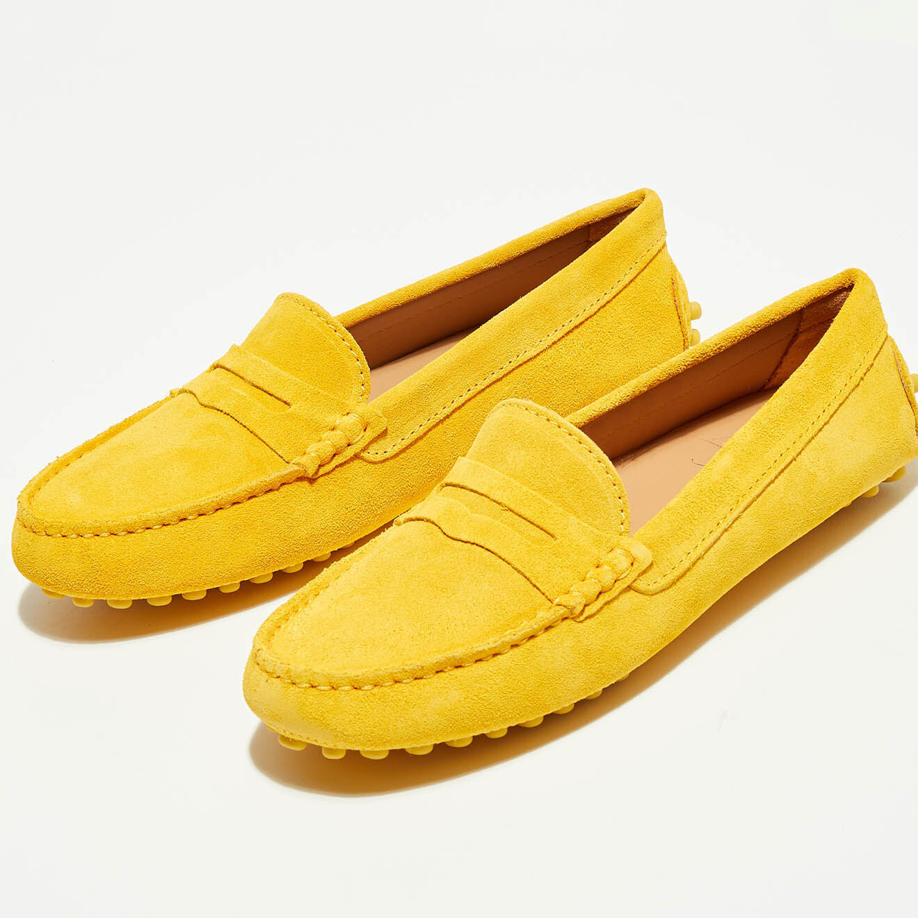 Loafers Mocassins en Velours de Cuir Lena jaune poussin