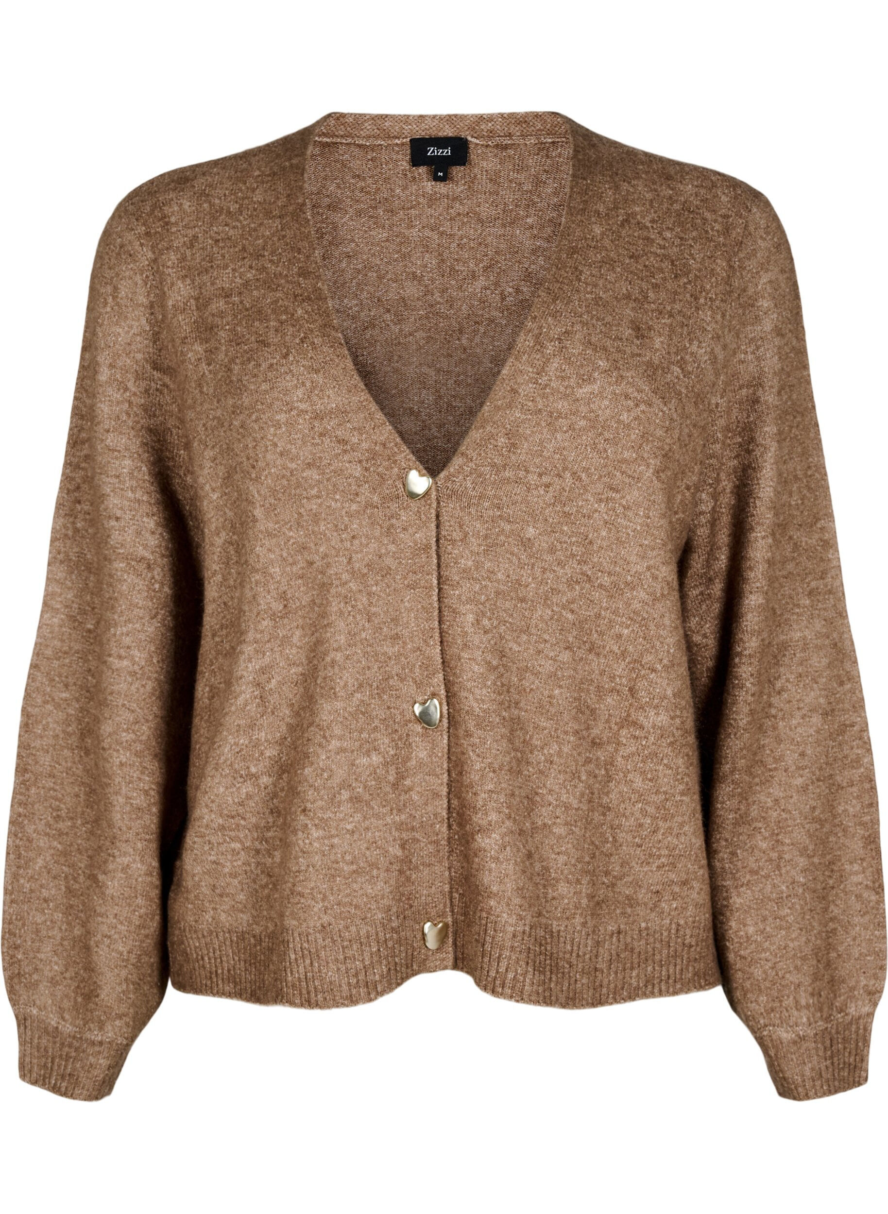 Strik cardigan med uld og hjerteknapper