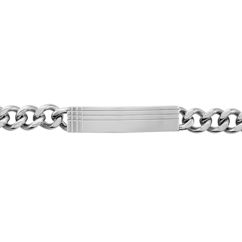Bracelet Identité Quadrillage Acier Blanc