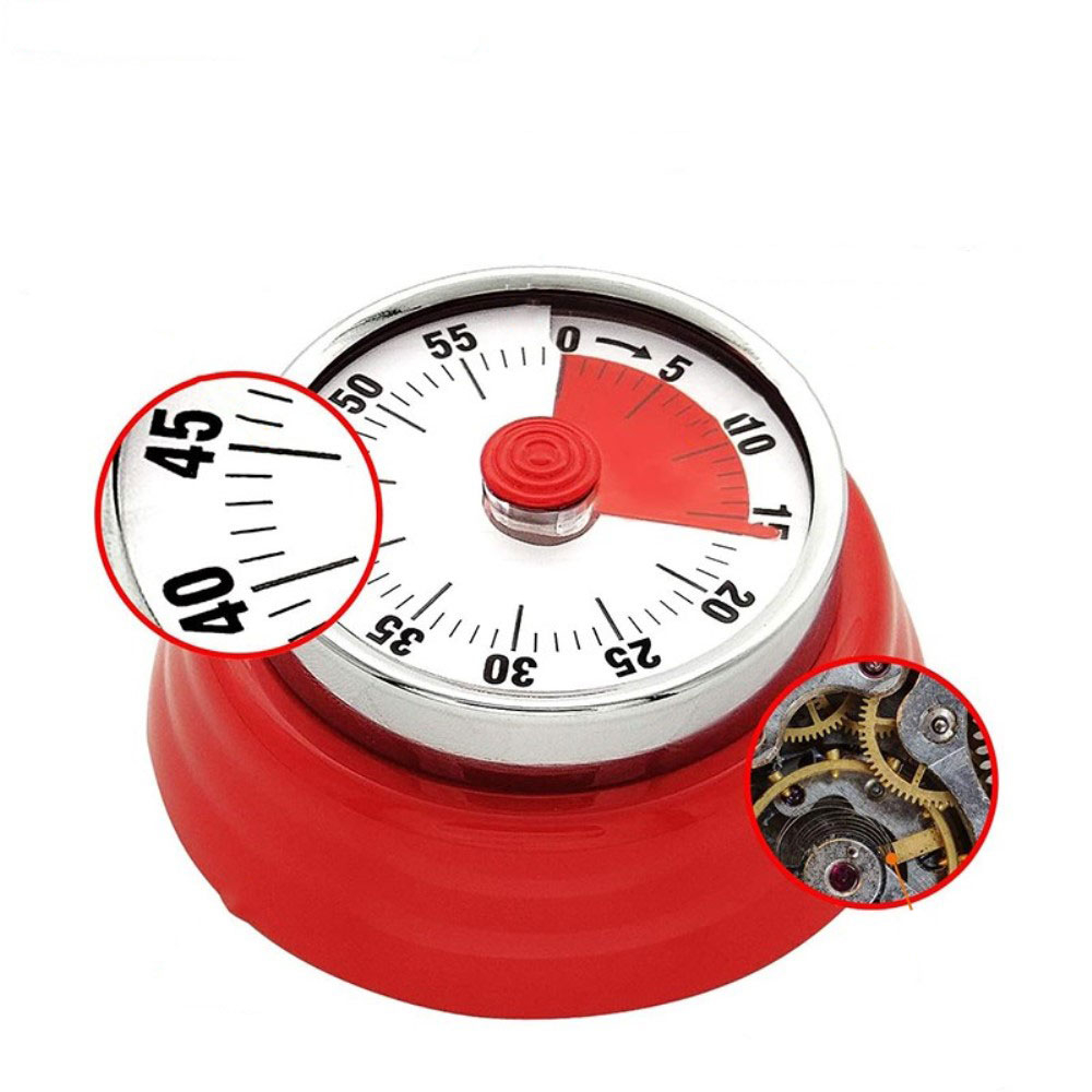 (Ø75mm) Magnetischer Küchenwecker Timer Analoge Eieruhr 60 Minuten mit Alarm - Rot