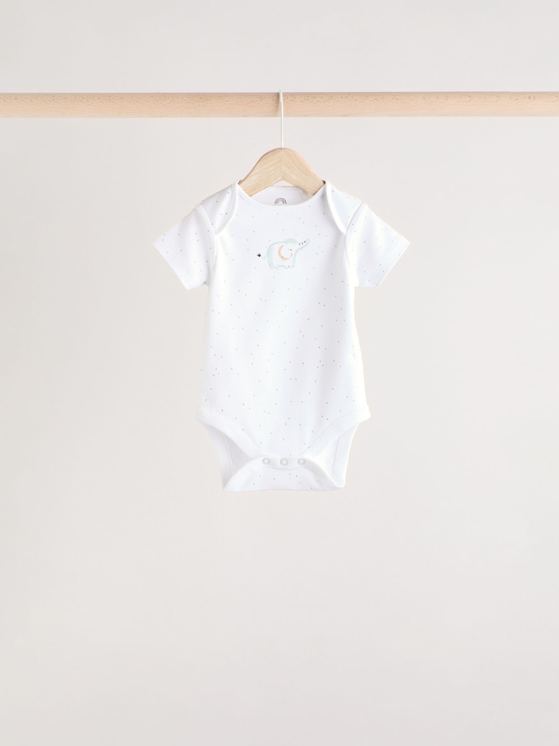 Wit - Babyrompers met korte mouwen en dierenprint 5 stuks