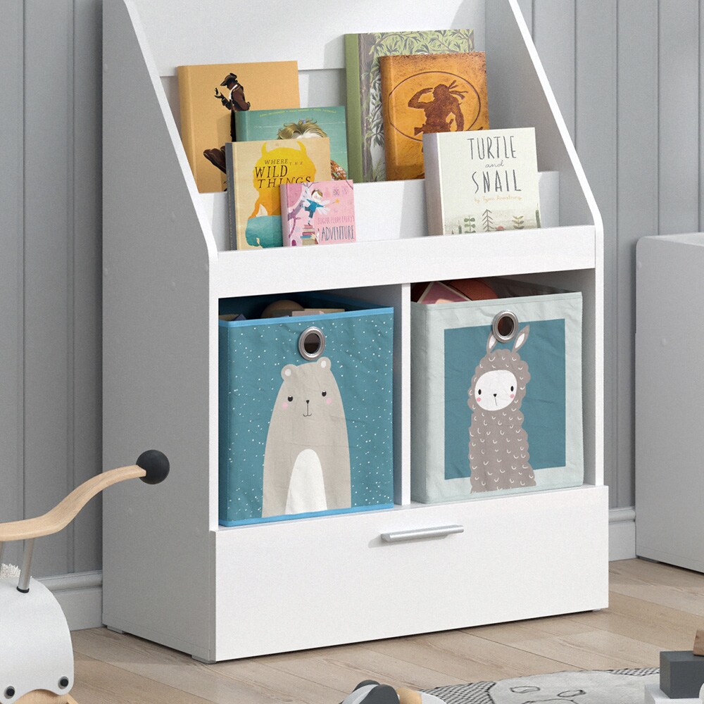 Vicco Kinderregal Bücherregal Wandregal Luigi Weiß 72x96 cm modern Kinderzimmer Regal Spielzeugregal Dekoregal Standregal Aufbewahrungsregal Würfelregal Schublade Ablage Fach freistehend Faltbox
