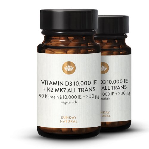Sunday Natural Products  Vitamin d3 + k2 mk7 kapseln10.000IE + 200µgHochdosiert