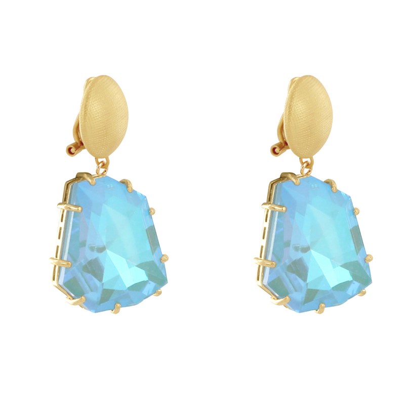 Boucles d'Oreilles Clip Gaufré Métal Doré et Gros Strass