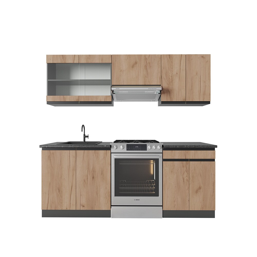 Vicco Küchenzeile Küchenblock Einbauküche R-Line J-Shape Anthrazit Eiche 200 cm modern Küchenschränke Küchenmöbel