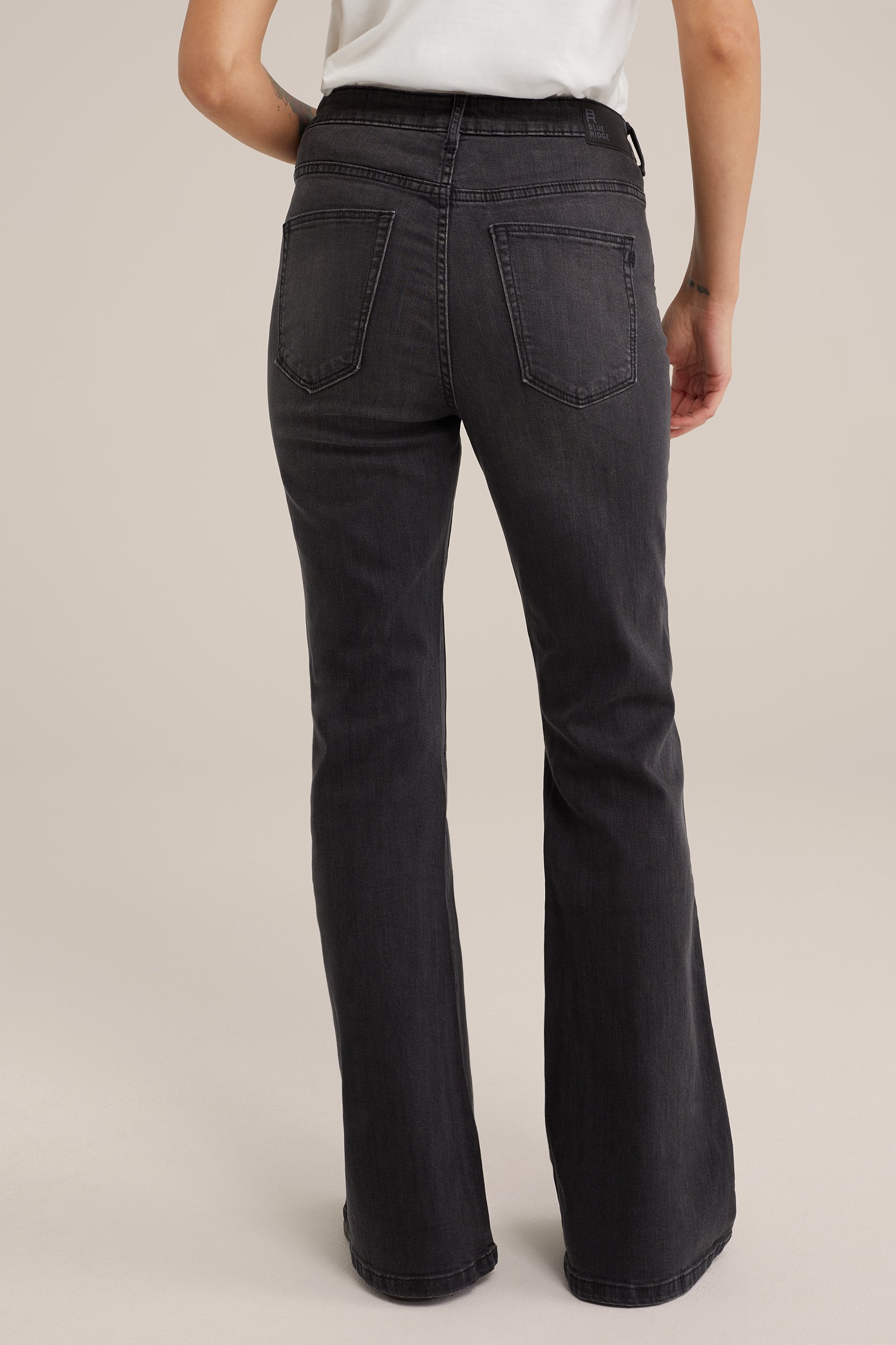 high rise flared jeans met stretch Blue Ridge Donkergrijs