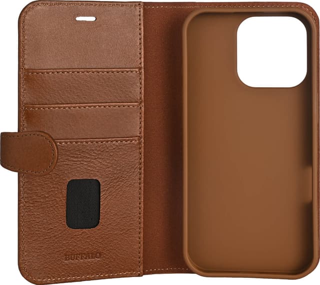 Buffalo iPhone 16 Pro 2in1 Leather MagSeries pungetui (brun)