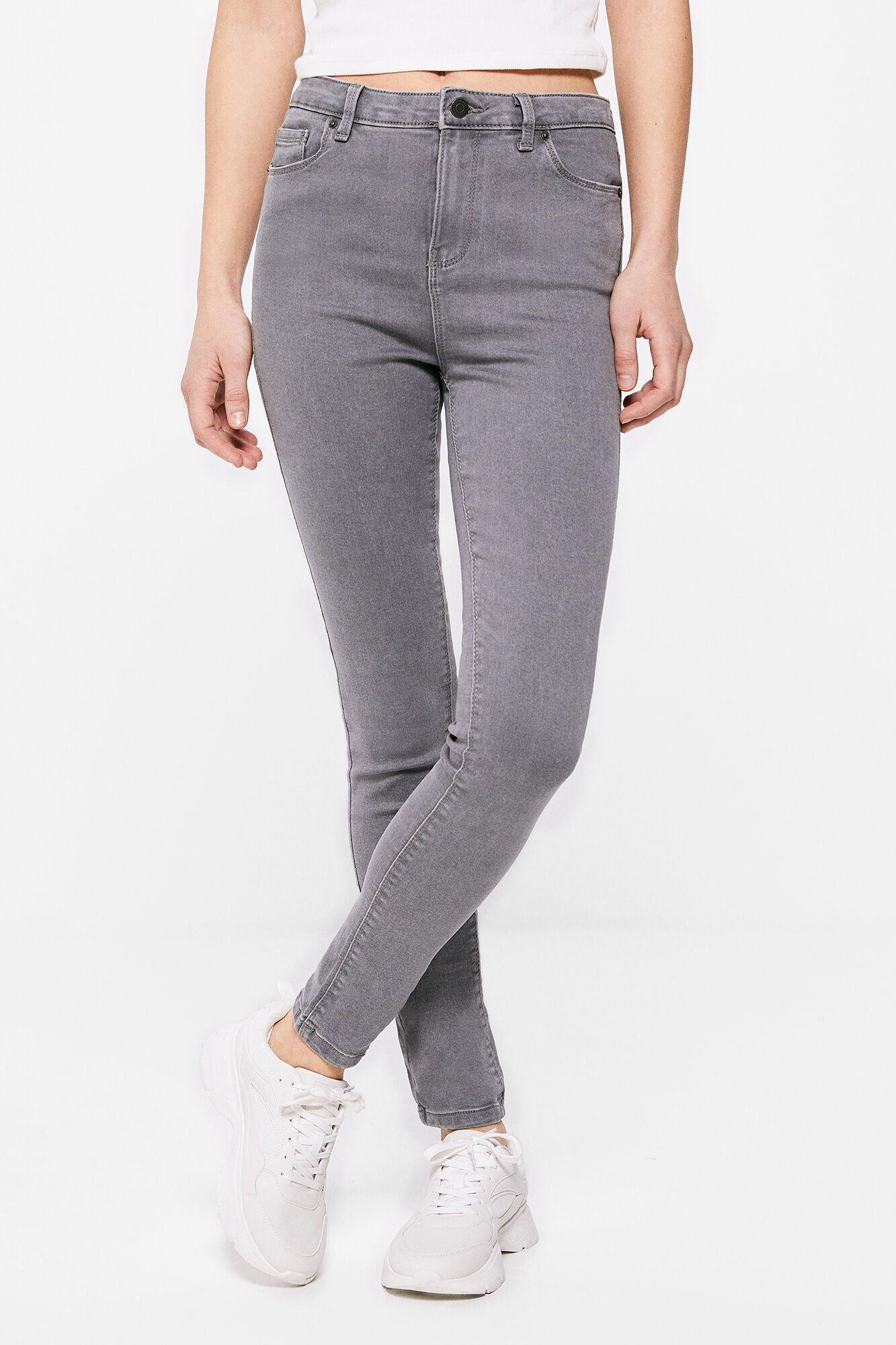 Calça jeans jegging com lavagem sustentável - Cinza escuro