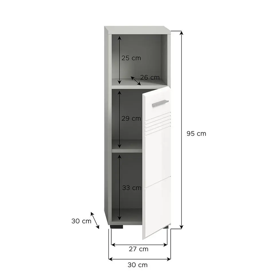 Hioshop Copa badkamerkast 1 deur 1 vak wit hoogglans
