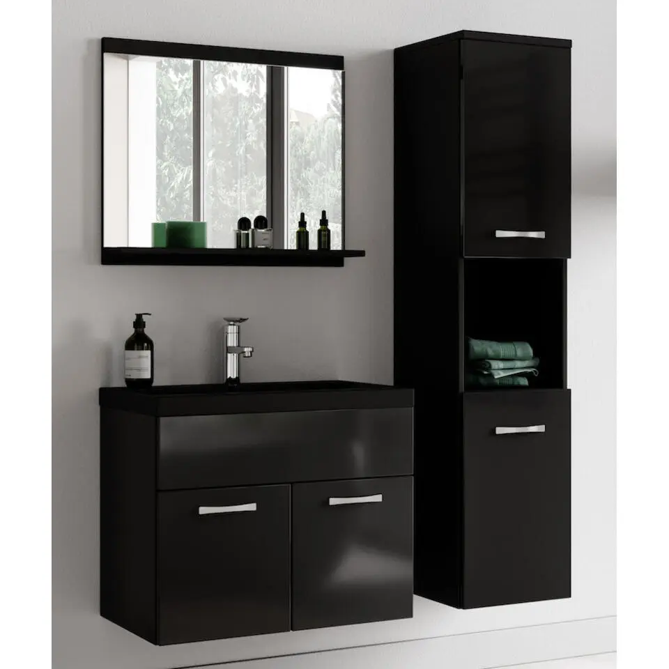 Badplaats Badkamermeubel Set Montreal 60 x 35 cm - Hoogglans Zwart - Badmeubel