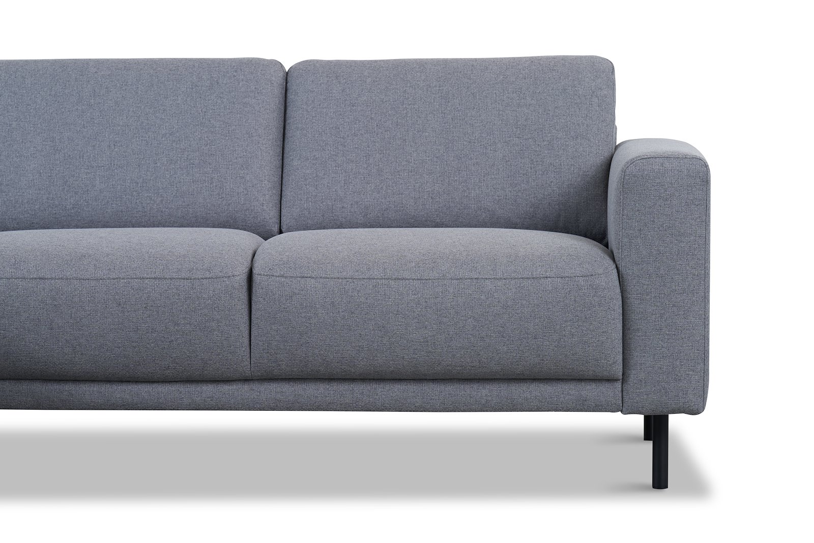Portland hjørnesofa 2-seter med åpen ende høyre. Tekstil Herby 35 Grey med sorte ben
