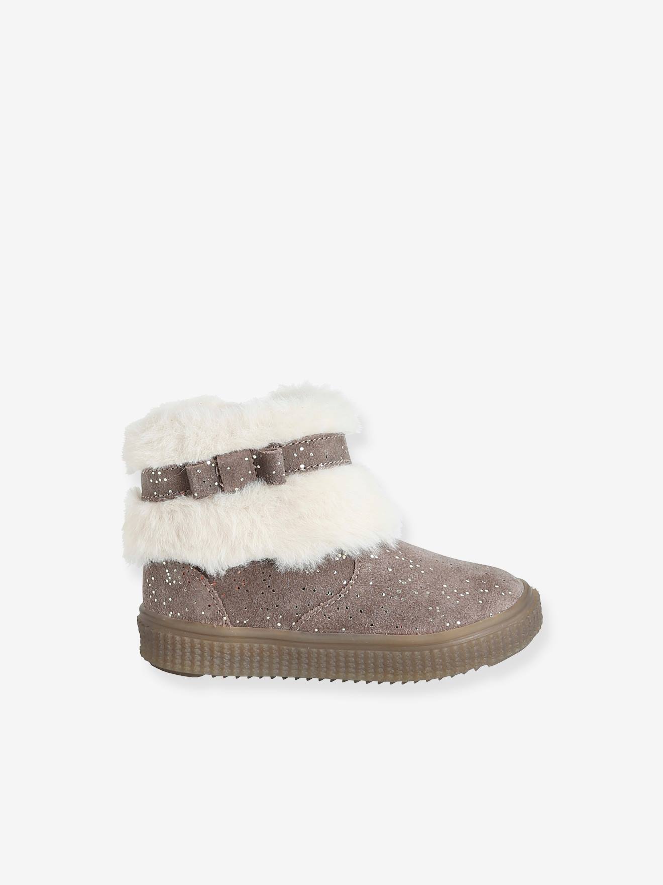 Botas de cano curto forradas em couro, para bebê menina, bege médio, lisas