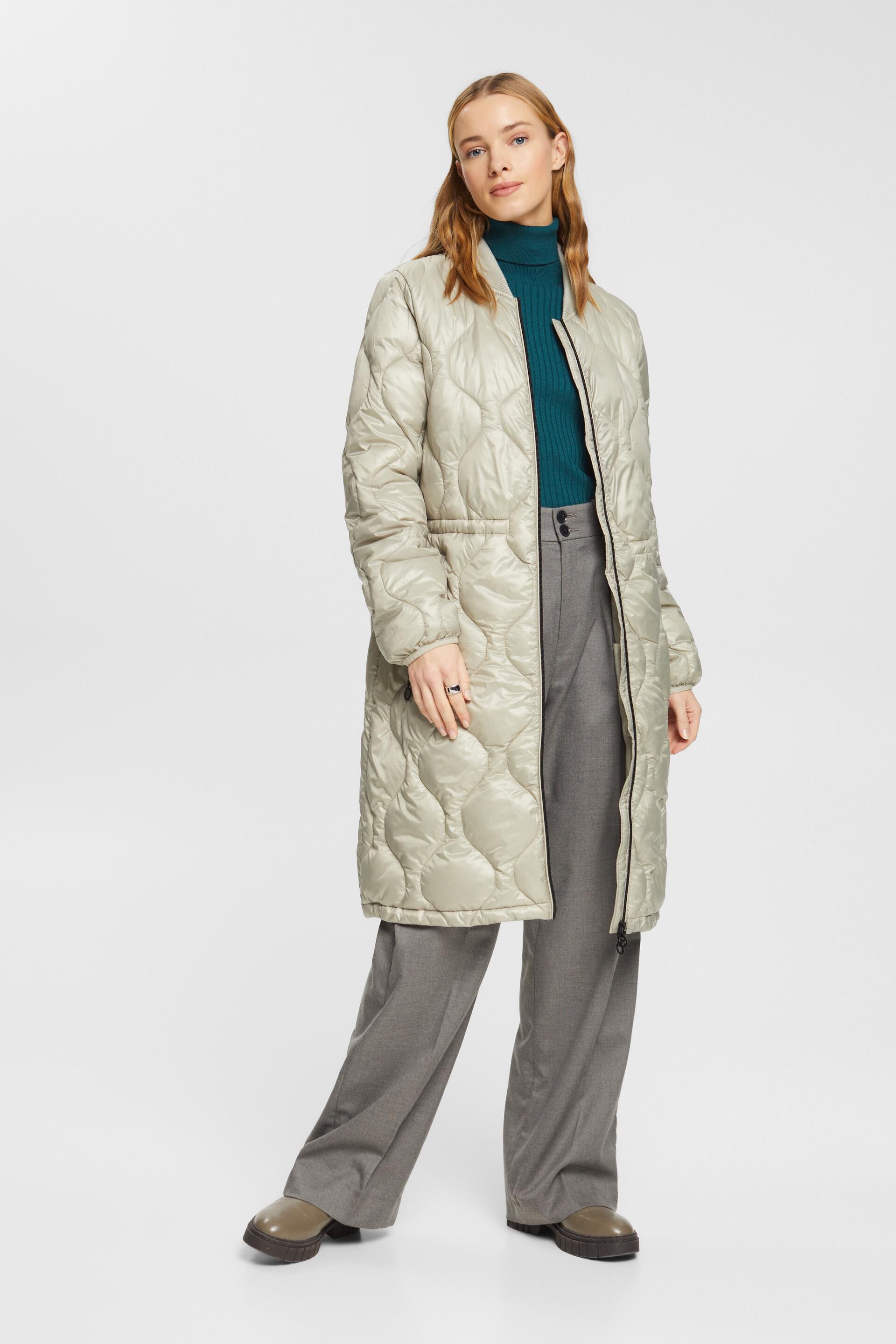 Manteau matelassé à col en maille côtelée