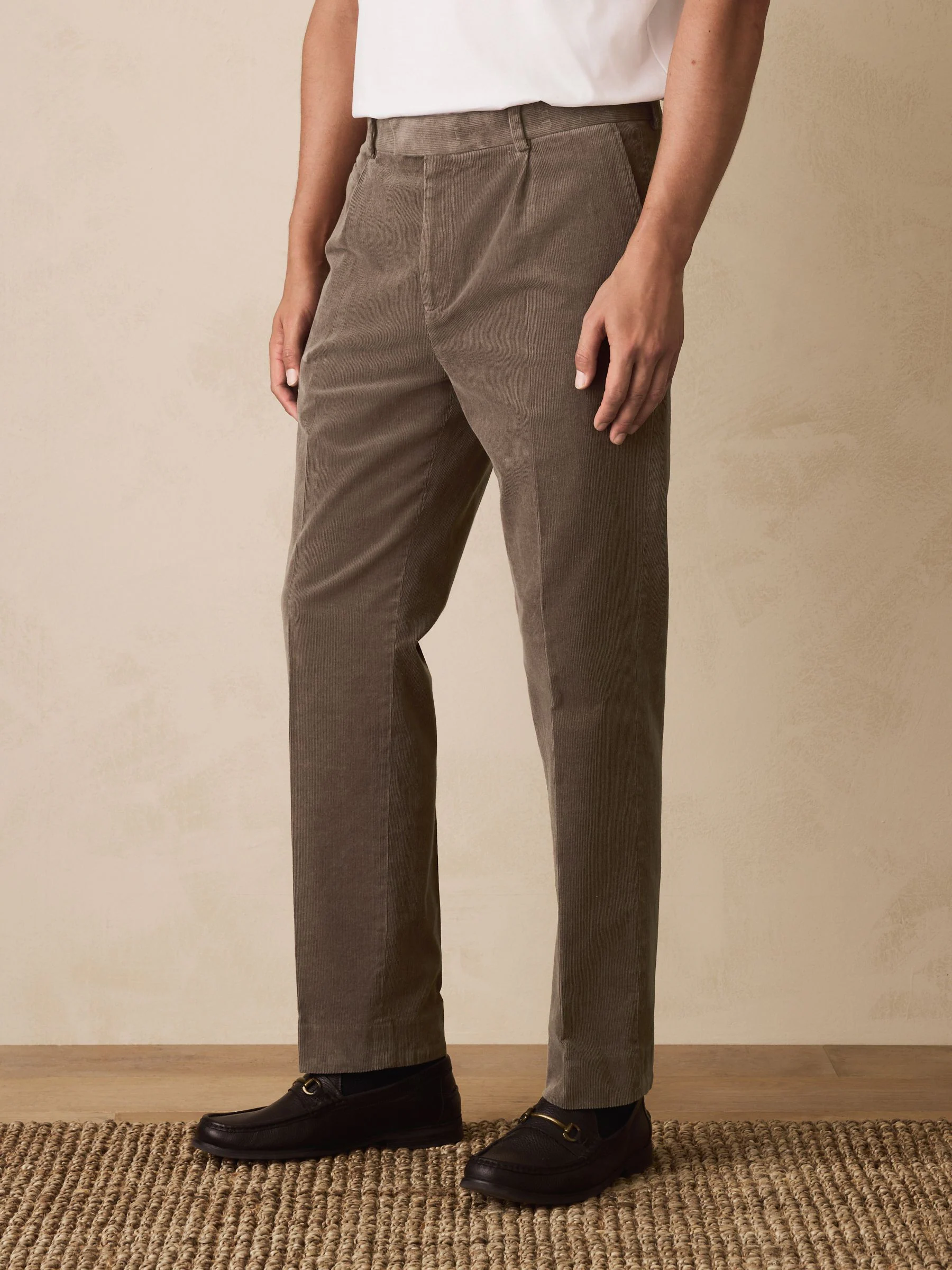 Taupe bruin - Straight Fit Smart Cotton Rich Cord Trousers