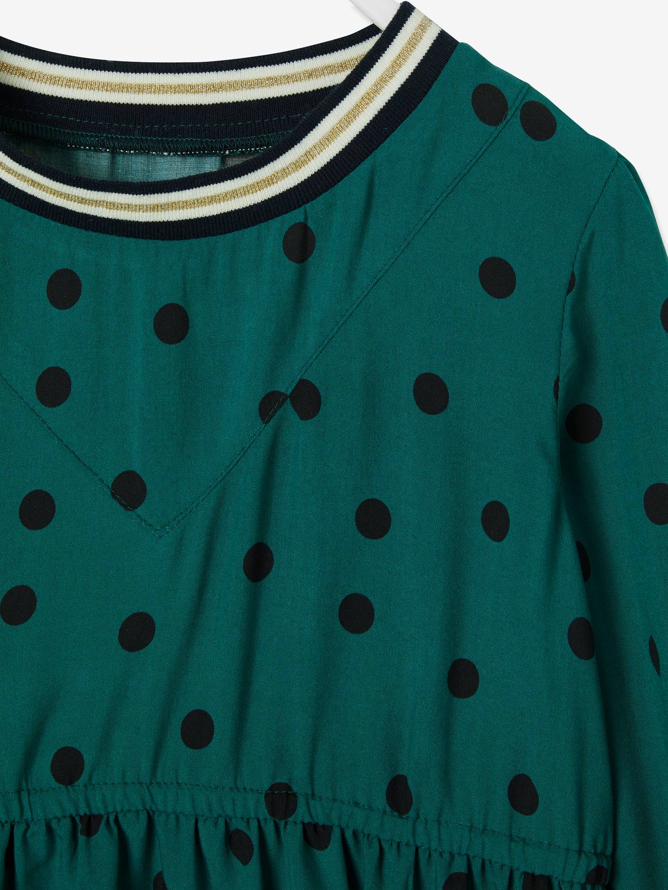 Vestido verde escuro de bolinhas para meninas