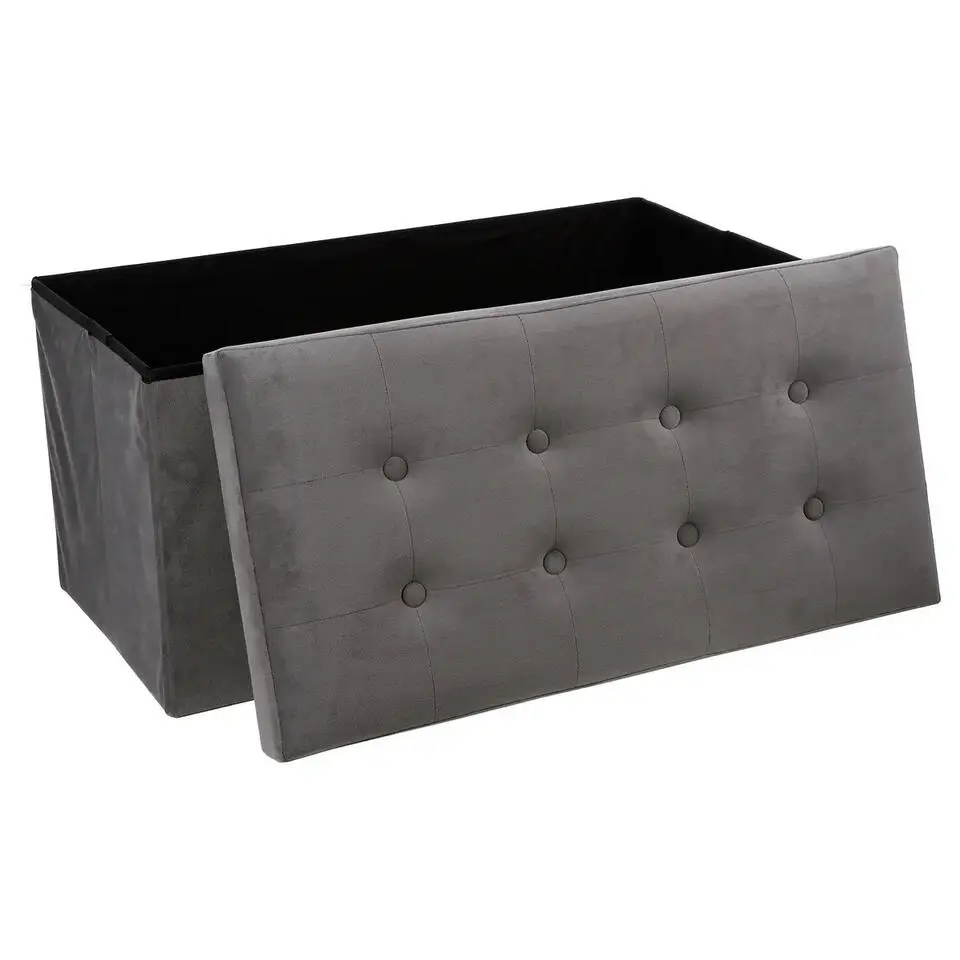 Poef/hocker - opbergbox - zilvergrijs - PU/MDF - 76 x 38 cm