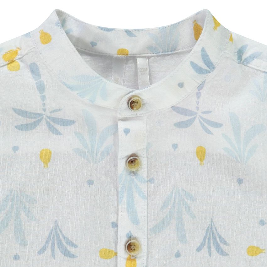 Chemise manches courtes imprimé arty à col mao pour bébé garçon - Blanc