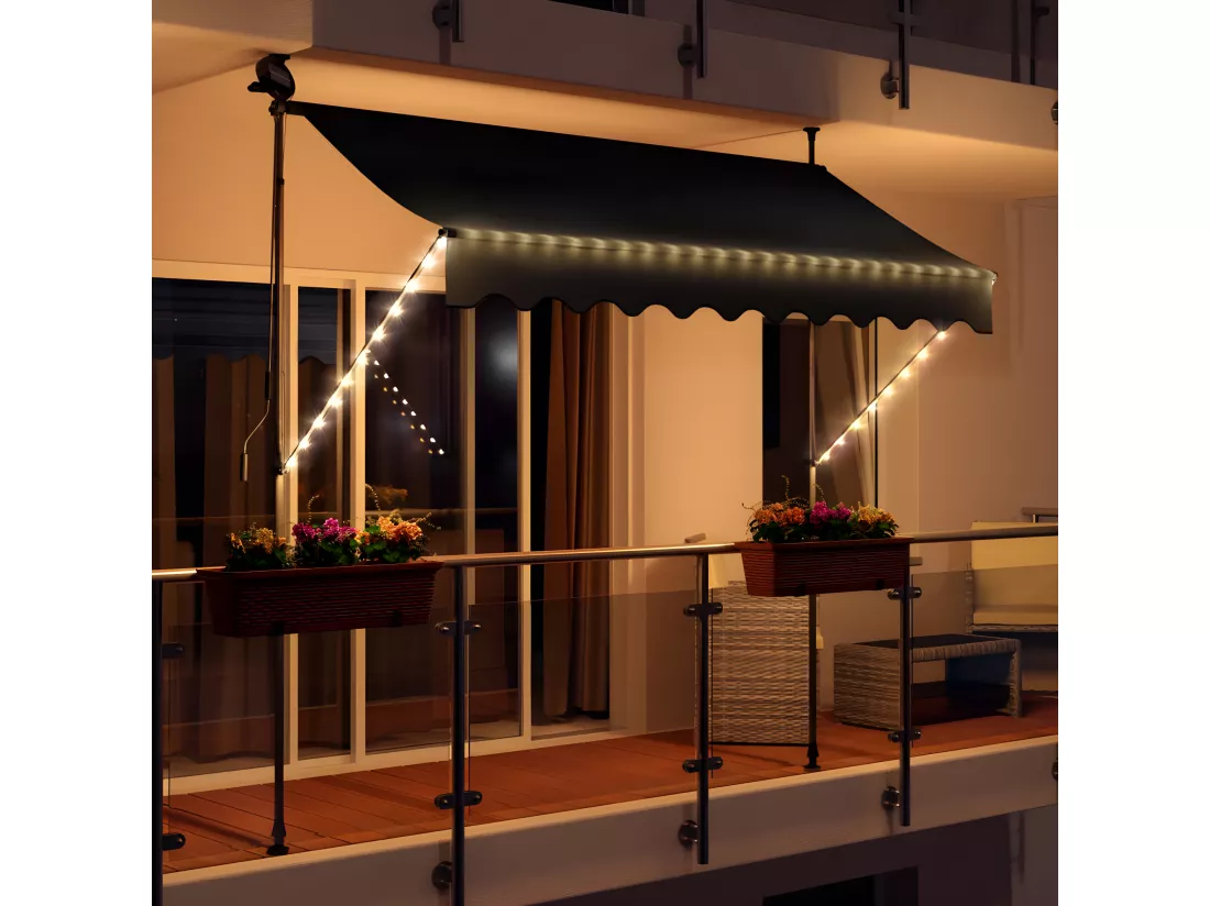 Store banne 300x150 cm avec éclairage led et manivelle