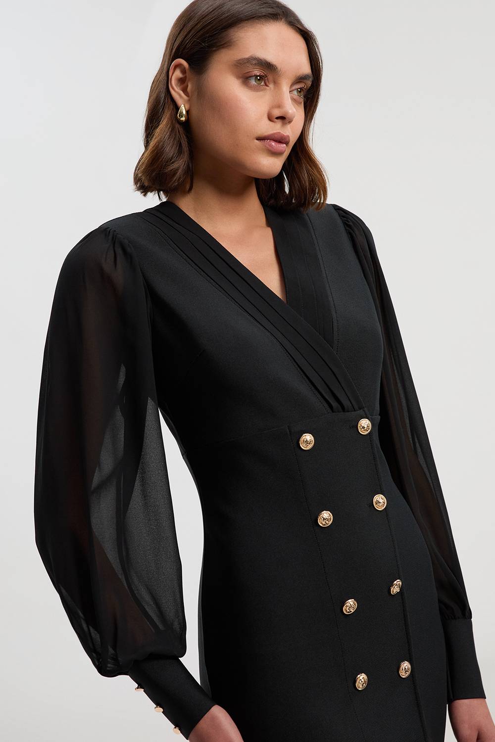 KarenMillen Robe Mini Blazer Tricot à Boutons Militaires Mélange Tissé Coupe Ajustée Petite Taille