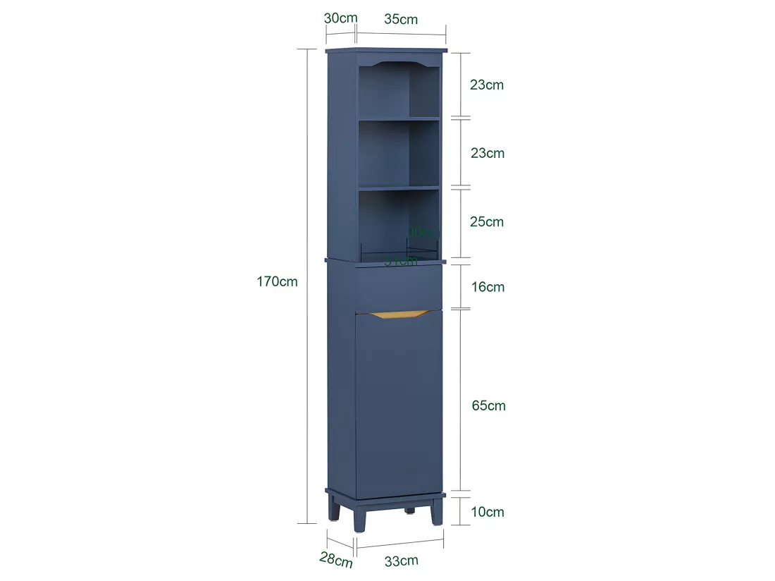 SoBuy BZR112-B Meuble Colonne de Salle de Bain, Armoire Haute, Étagère de Rangement, Placard de Rangement, Colonne de Rangement Bleu foncé