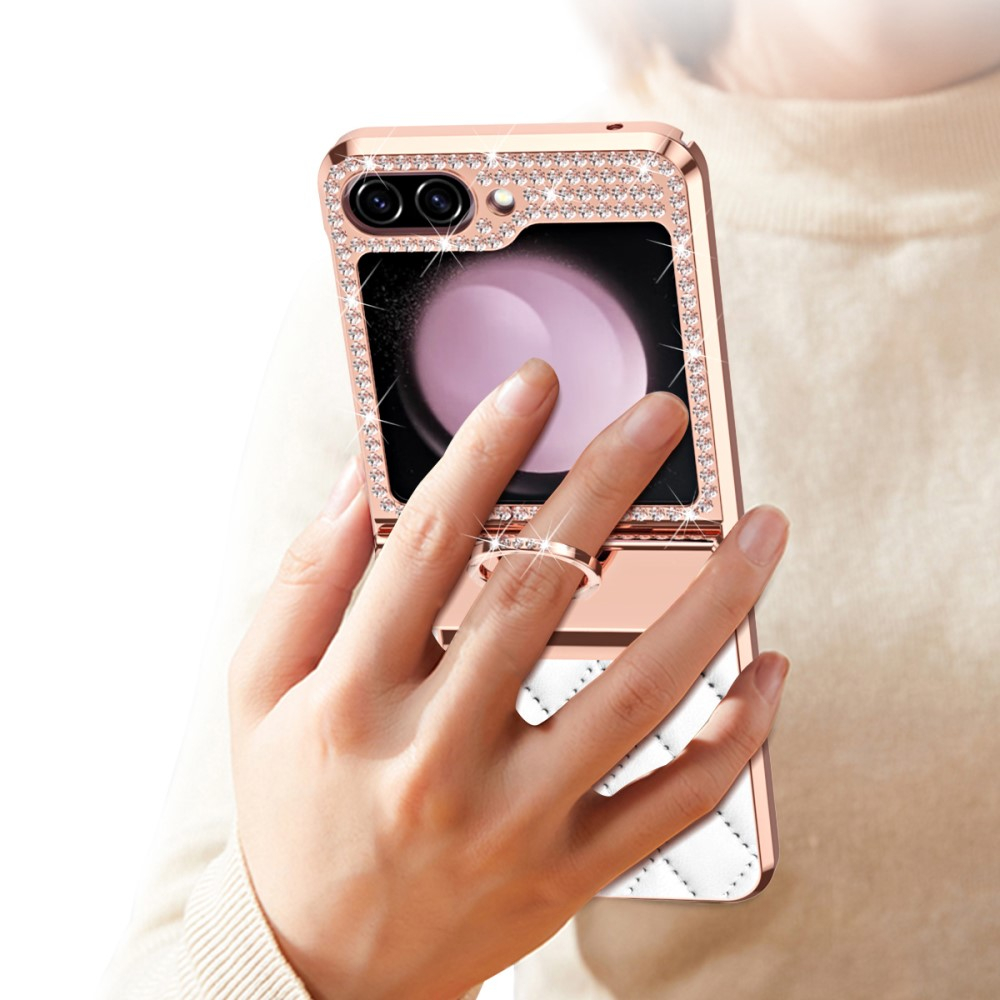 Samsung Galaxy Z Flip7 FE / Z Flip6 Hardcase Hülle Finger Griff Ring Halterung Glitzer Design   Scharnier Design - Roségold