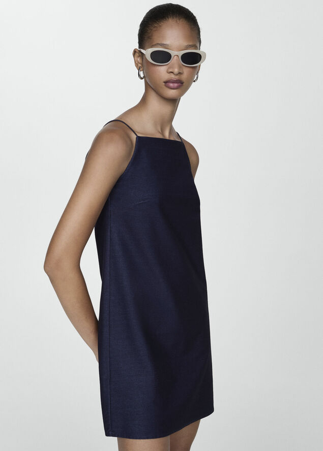 MANGO Short strap dress Medium blue