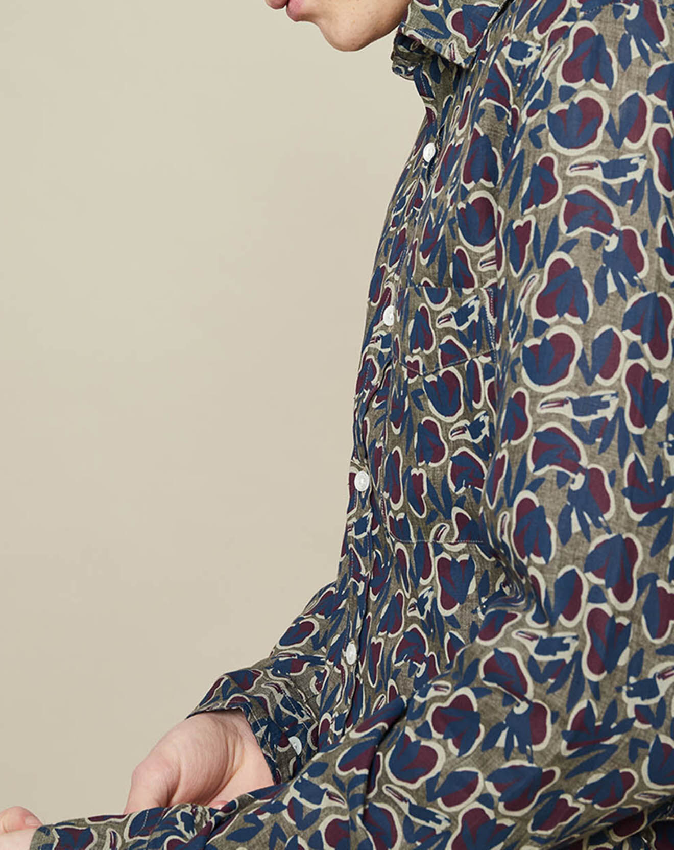 Hartford Chemise 100% Lin Slim Storm camouflage kaki/bordeaux/marine