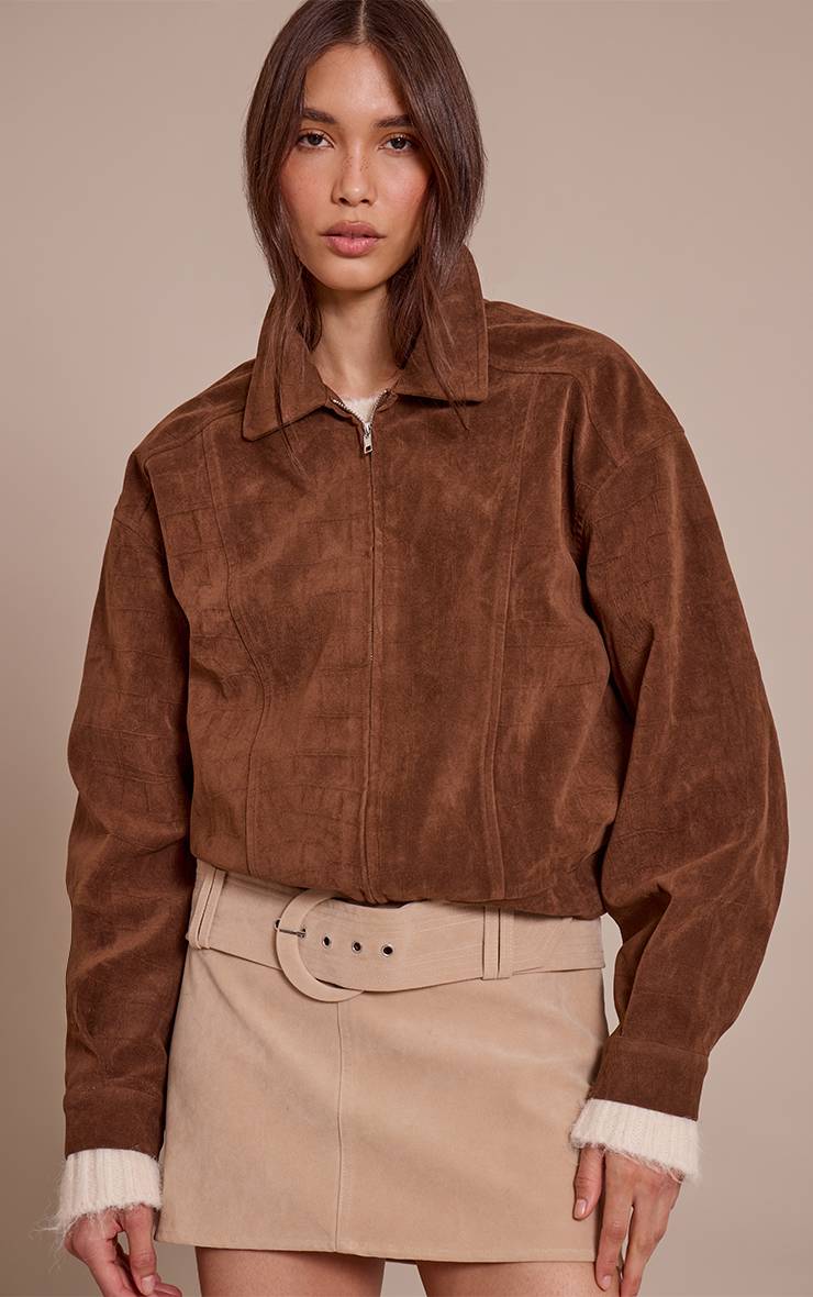 Chocolat Veste Bomber En Suède Effet Croco
