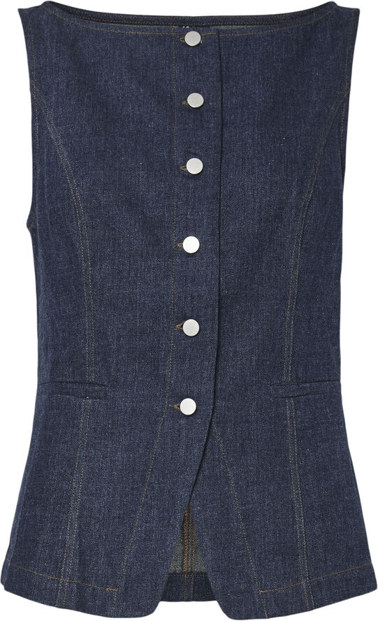 Pieces PCJABIA SL BOATNECK DENIM VEST D2D Blå