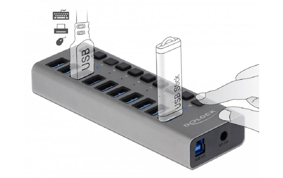 USB-Hub 63670 10x USB-ADelock Externer USB 3.0 10 Port Hub