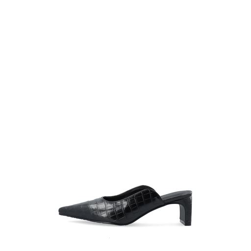 Bianco Rowe Heel Cutline Mules, Black Croco, 41