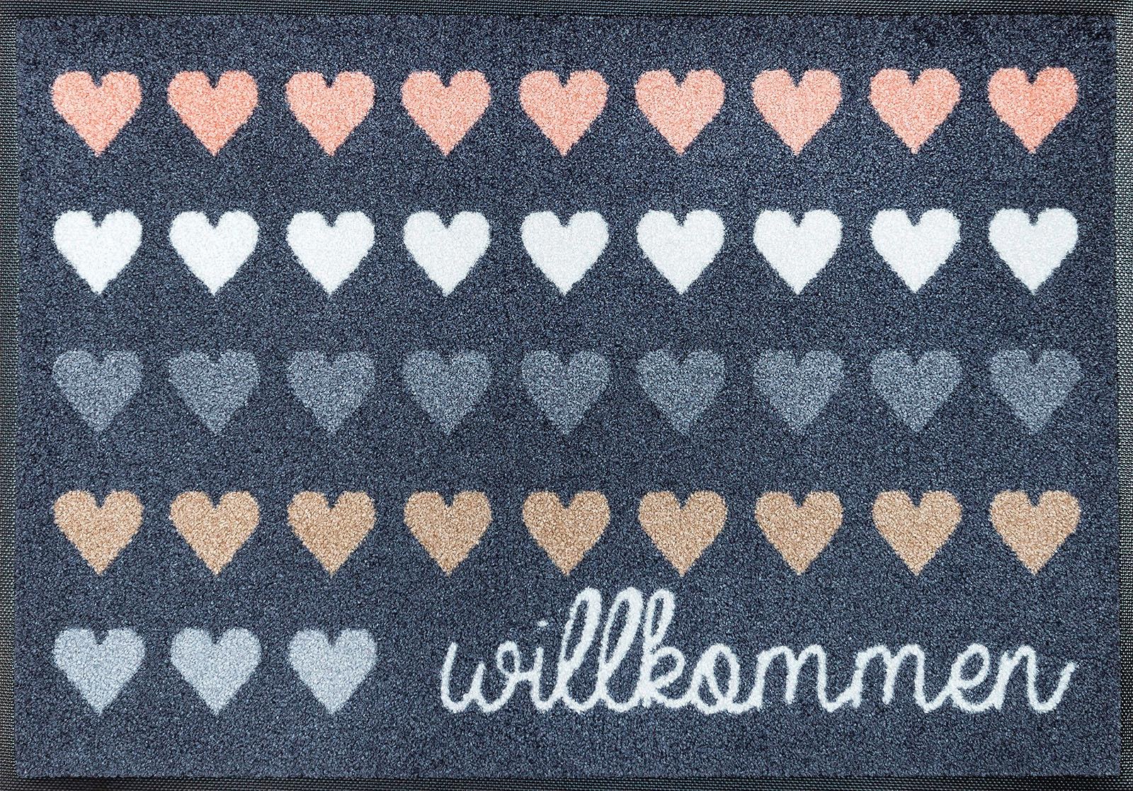 wash+dry by Kleen-Tex Fussmatte »Willkommen Herzen« rechteckig 7 mm Höhe Schmutzfangmatte, Motiv Herzen, mit Spruch, rutschhemmend, waschbar