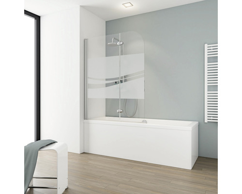 2-delige badwand SCHULTE Komfort 112 x 140 cm, glasdecor Liane, profielkleur chroomlook D3353 41 97 140