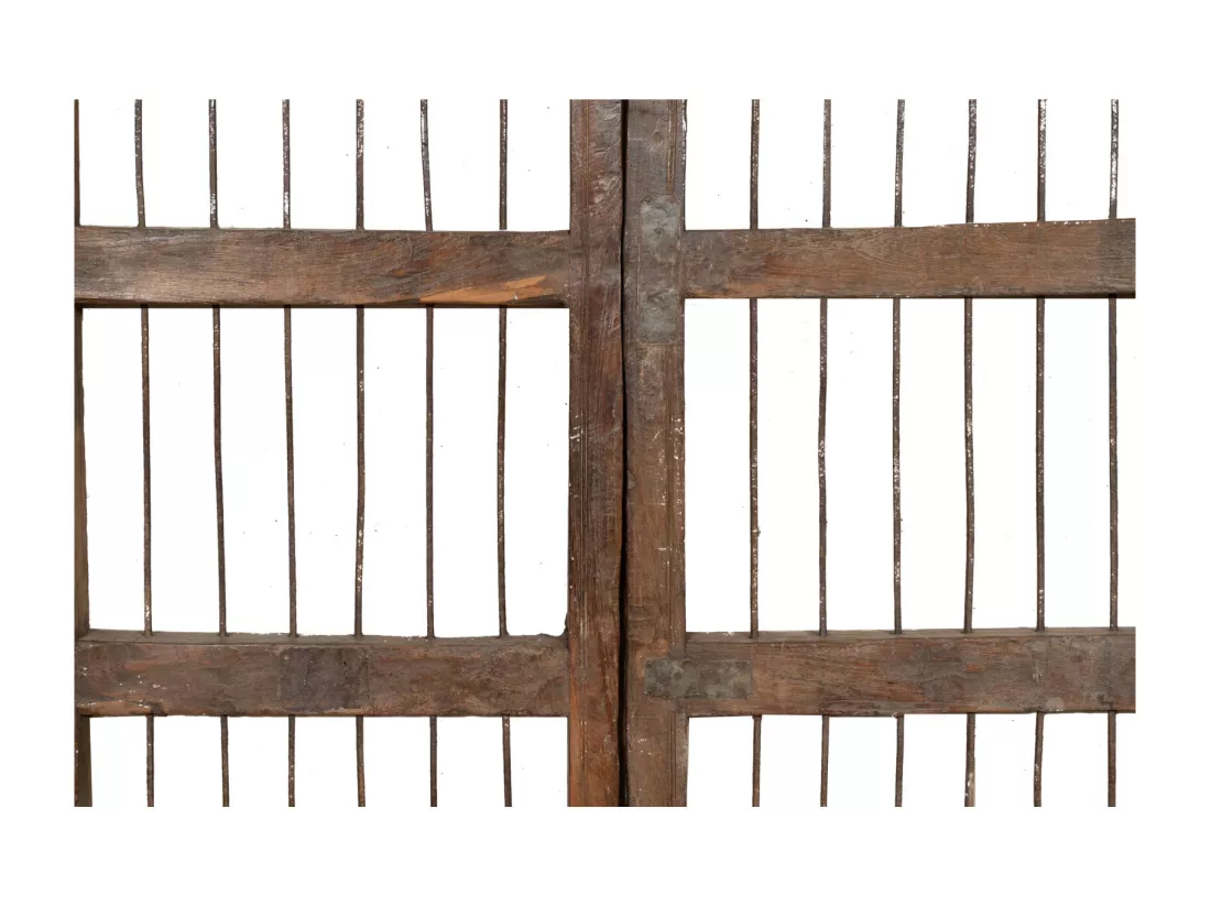 BISCOTTINI Portail - Bois Massif et Fer Finition Antique - Clôture en Fer - Portail en Métal - Porte Décorative - Portail d'Entrée - Clôture en Bois - Intérieur et Extérieur - 97x5x110cm