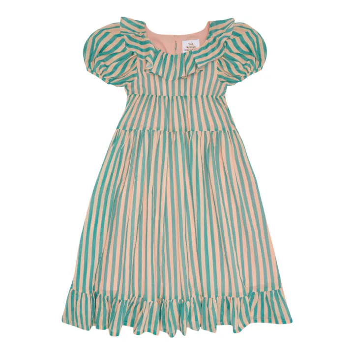 The Middle Daughter Robe Rayée Popeline de Coton | Bleu canard