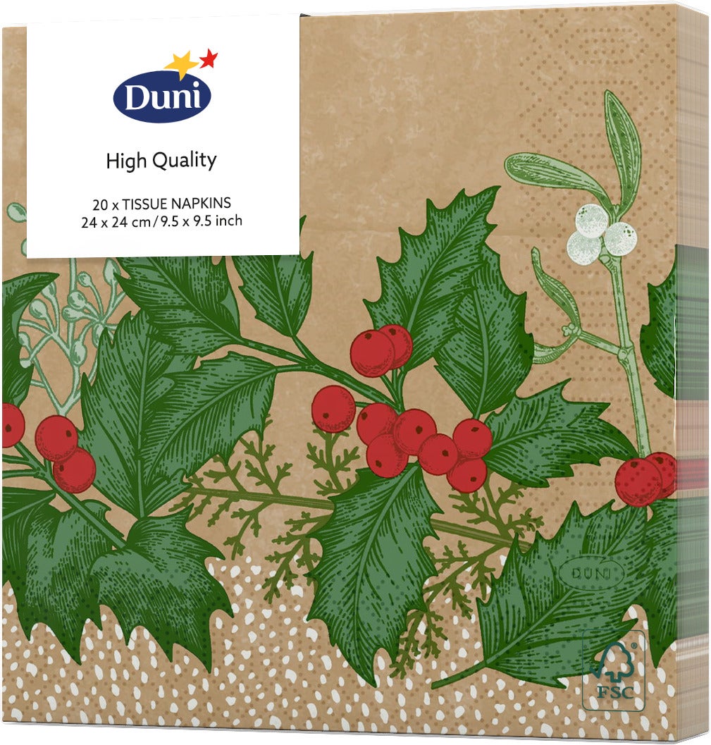 Duni servetten Snowy Berries beige 24 x 24 cm 20 stuks