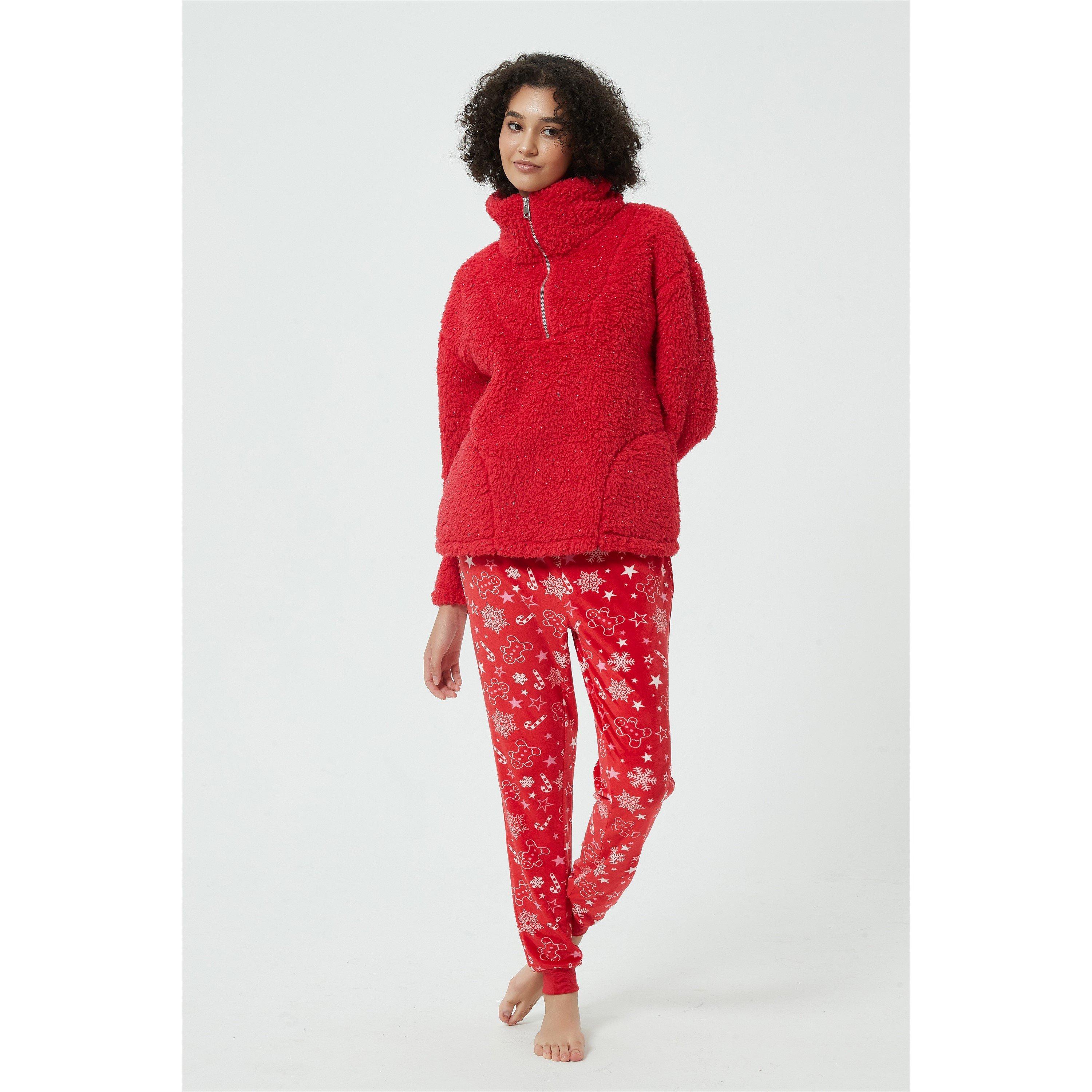Linea Ladies Gingerbread Quarter Zip Lounge Set