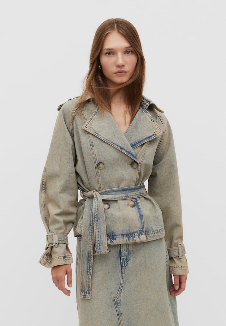 Trench coat jeans com cinto