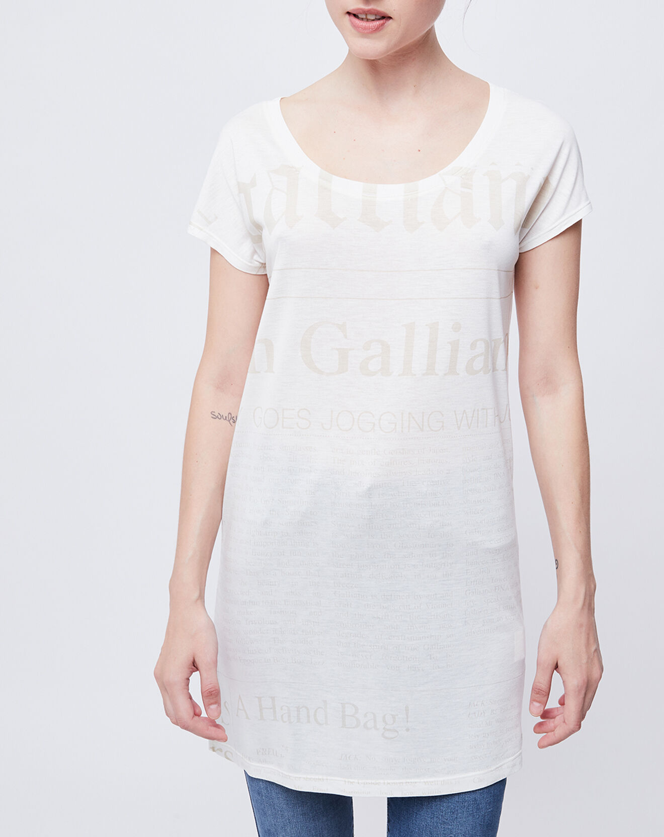 John Galliano T-Shirt/Tunique à motifs blanc cassé